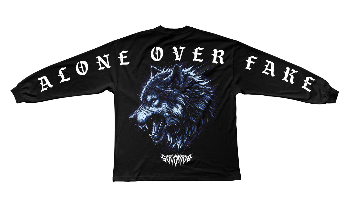 Alone Over Fake Wolf Long Sleeve Tee